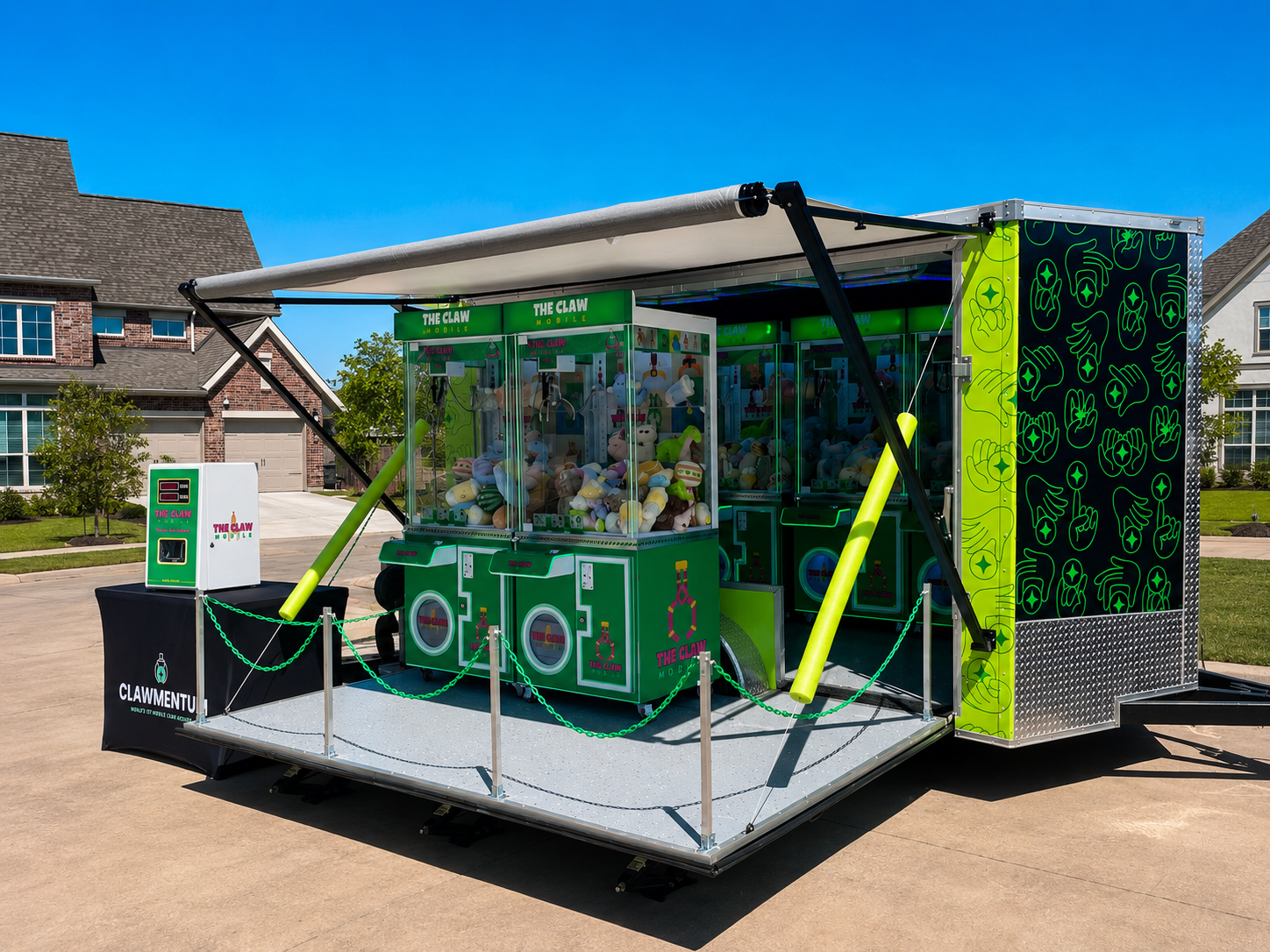 Close view of the Clawmentum mobile arcade setup